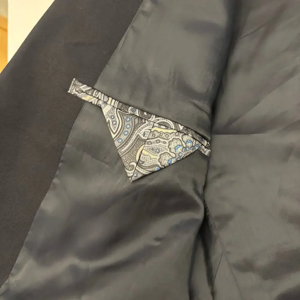 Lauren Ralph Lauren Mens 40R Black Blazer Sport Coat 2 Button Paisley Trim